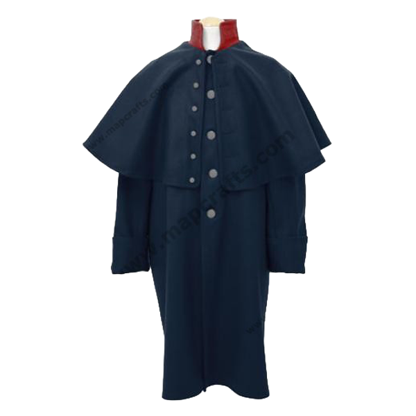 Preußischer Offiziersmantel aus blauer Wolle mit rotem Kragen