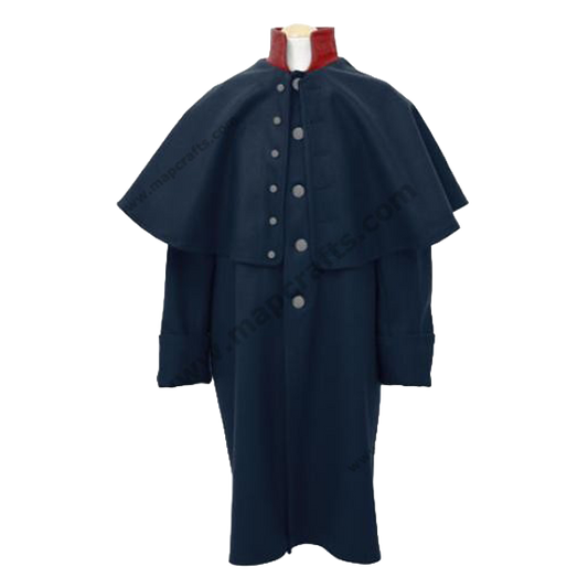 Preußischer Offiziersmantel aus blauer Wolle mit rotem Kragen